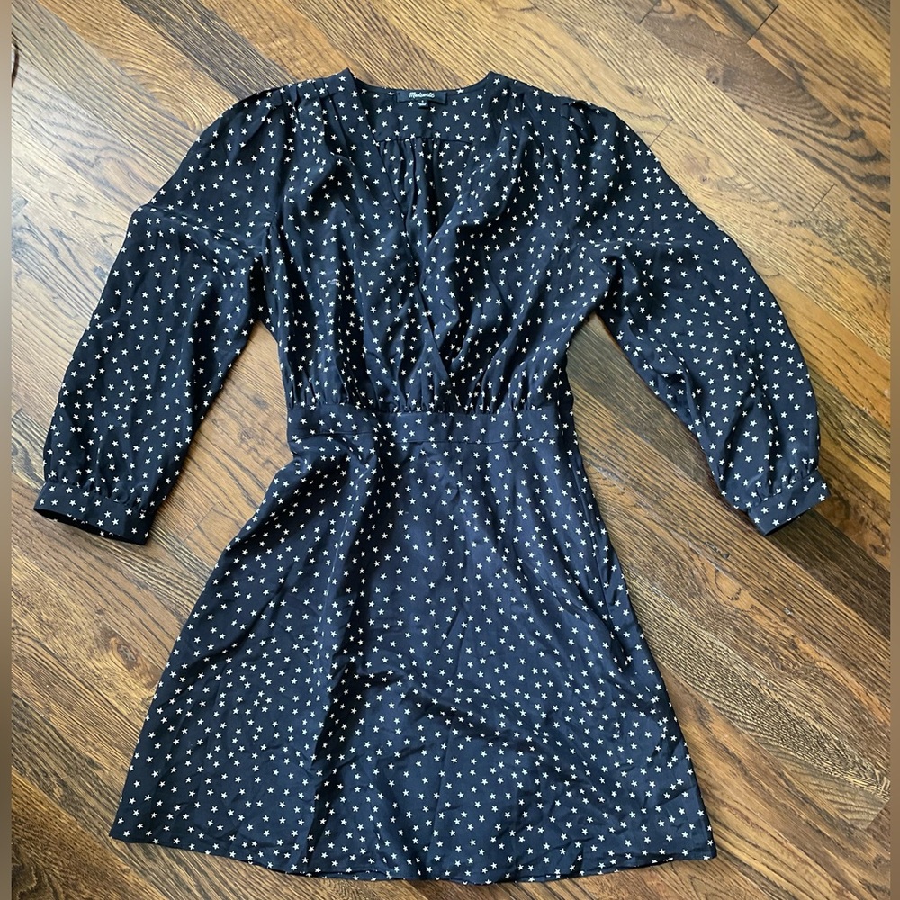 Madewell Navy Long Sleeve Dress with White Dots